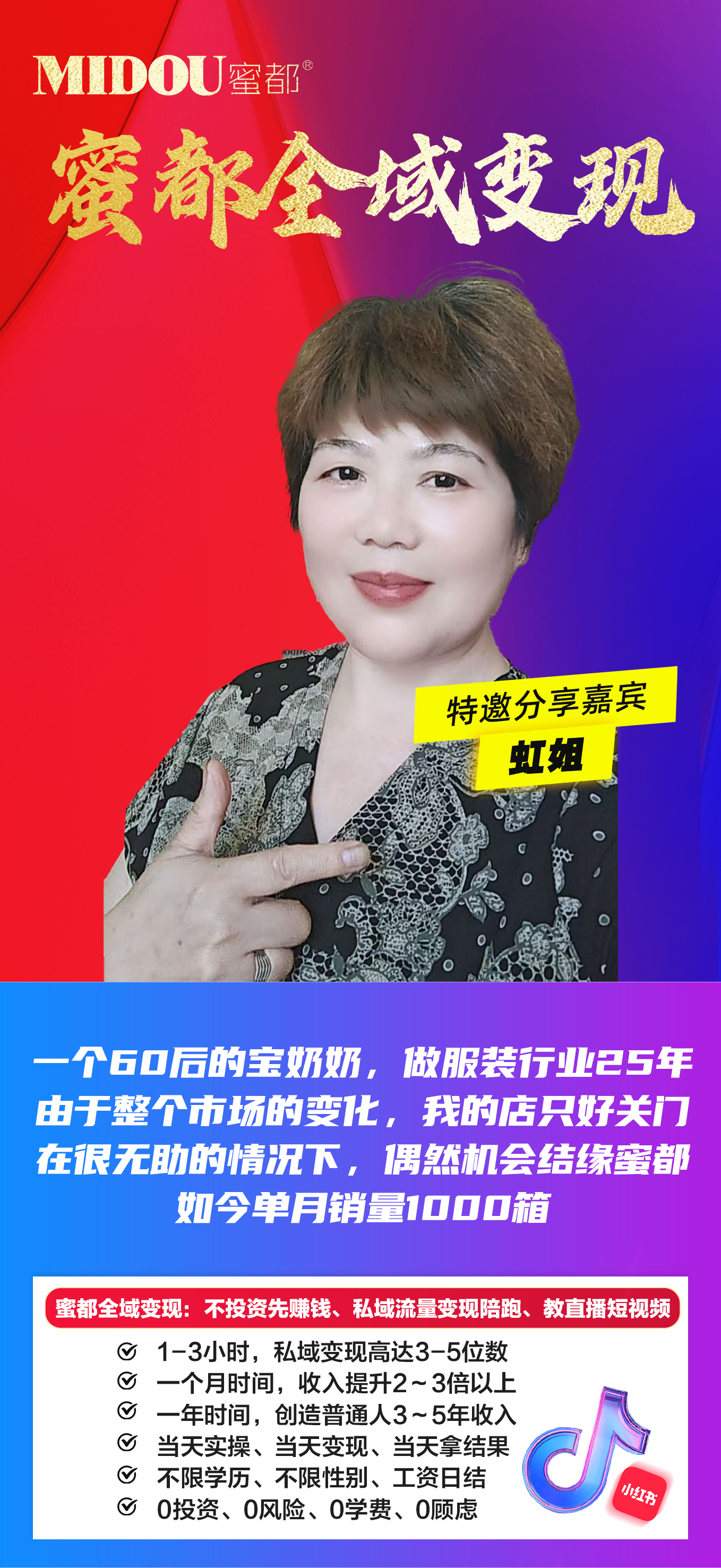 蜜都晨会251029-虹姐-一个60后的宝奶奶,做服装行业25年,由于整个市场的变化,我的店只好关门,在很无助的情况下,偶然机会结缘蜜都,如今单月销量1000箱!